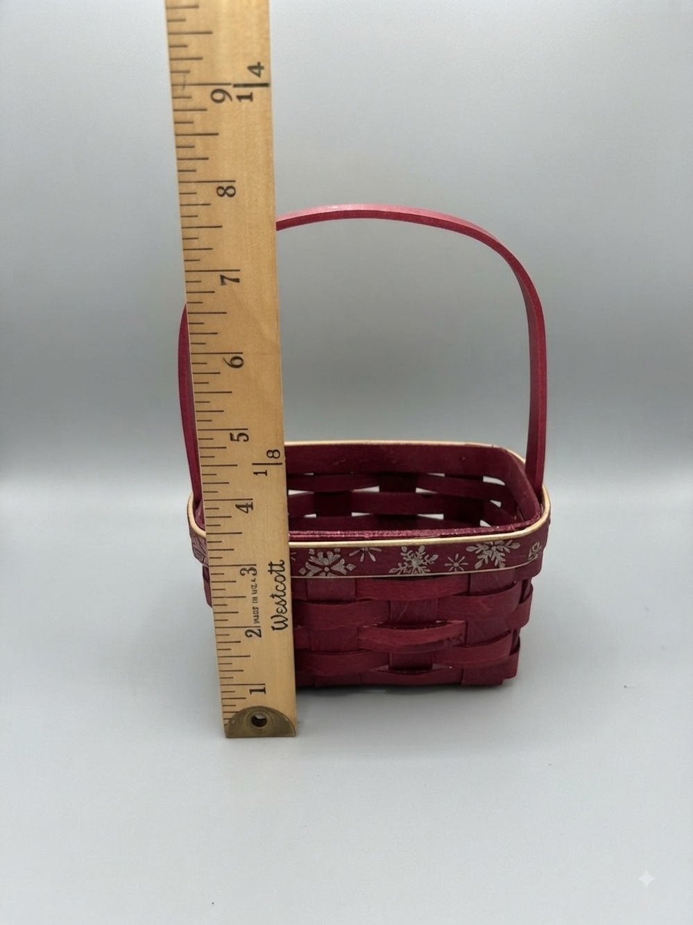 2010 Longaberger Falling Snow Red Basket w/ SnowFlake Trim